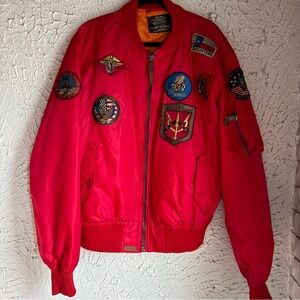 Red Bomber Top Gun Jacket with Patches